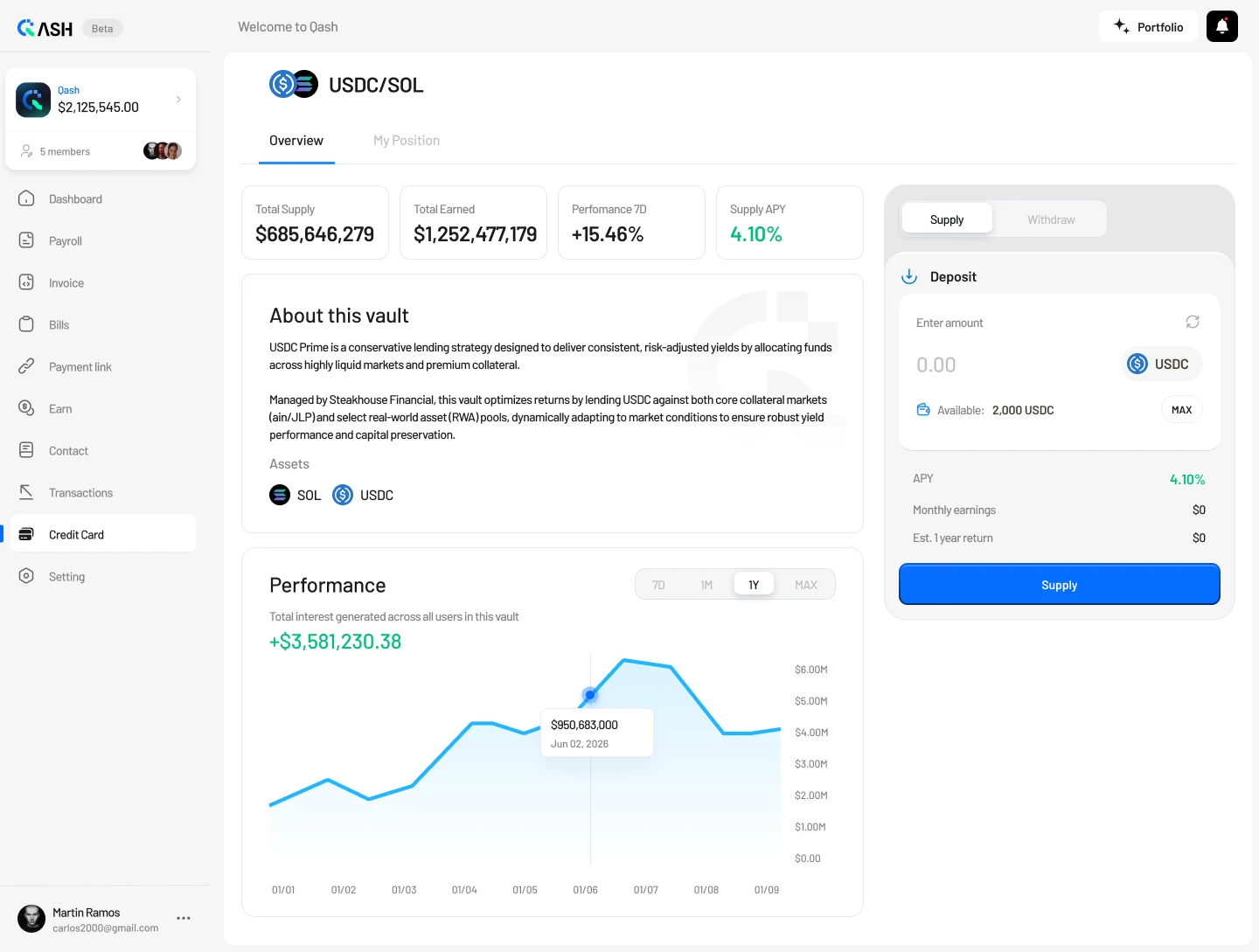 Qash — vaults dashboard